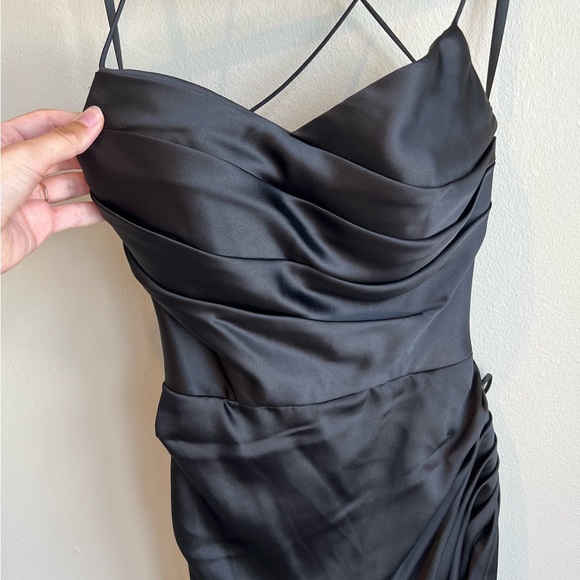 Lauren Ashley Black Satin Cowl Bodice Gown with Slit, Size 2 - Picture 5 of 13